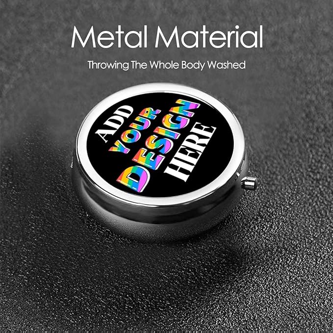 Custom Pill Organizer, Medicine Pill Box Case Container Travel Pill Holder Vitamin for Purse Med Wallet Portable Mini Pastillero Round, Black, Personalized Gifts