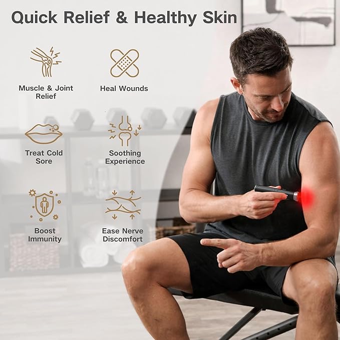 Red Light Therapy Device - Cold Sore Treatment Near Infrared Light Therapy Wand for Body Joints & Muscles Wellness Support Pain Relief 2 in 1 Design with LCD Display