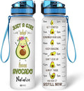 Hyturtle Personalized Avocado Water Bottle - 32oz 1Liter Motivational Water Bottle with Leak-Proof Lid Time Marker - Custom Name Gift for Avocado Lovers Women Girls - Birthday & Christmas Gift