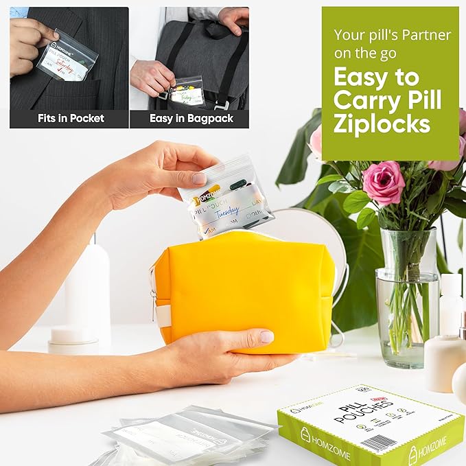Pill Bags 6 mil -Pack of 125- BPA Free 3x2.75 inches Reusable Pill Pouches for Medicine with Write on Label Clear Small ziplock Bags for Pills, Jewelry and Travel Pill Organizer (Pack of 125)