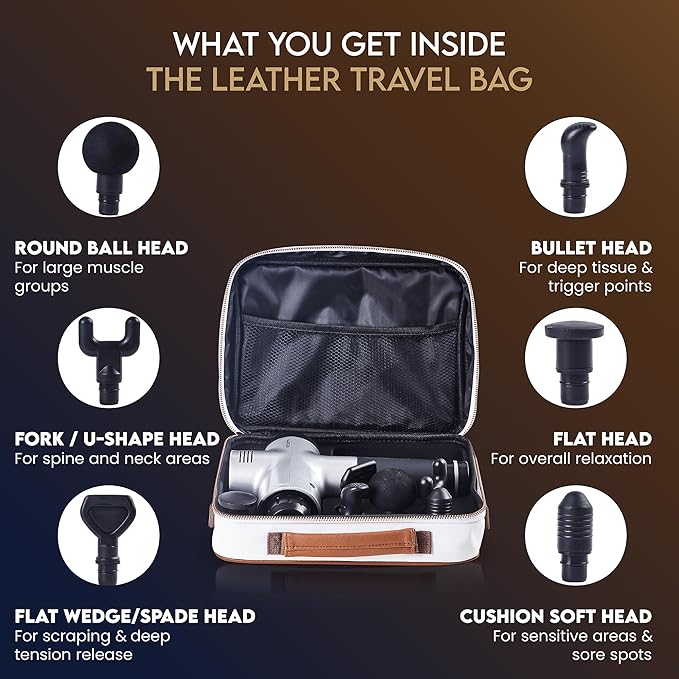 Massage Gun Gift with Carrying Case - Deep Tissue Back Massager for Pain Relief with 6 Percussion Relaxation Heads - Silent Brushless Motor, Gift for Wife, Mother (White/Pearl)