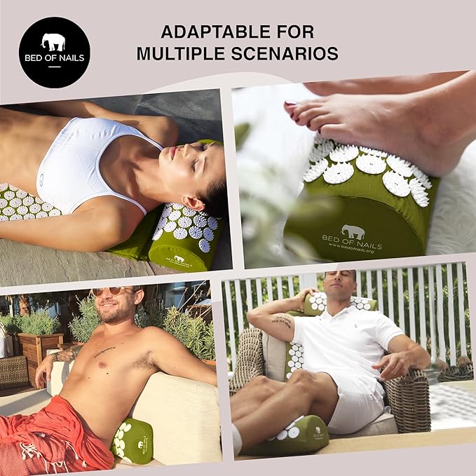 Bed of Nails Original Comfortable Acupressure Lumbar Cushion Pillow, 2142 Acupuncture Pressure Points, Neck Pain Relief, Increased Energy, Relaxation, FSA/HSA Eligible, Drawstring Bag, 15x6x4, Green