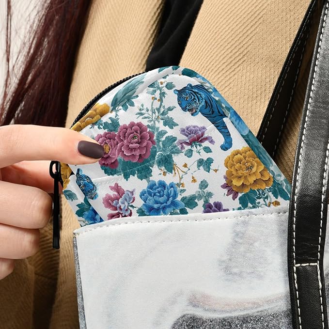 Vintage Floral Blue Tigers Travel Pill Organizer Case Box Container Weekly Portable Vitamin Medicine Holder Storage Bag with Zipper Removable