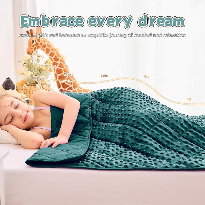 Green Weighted Blanket Kids 7lbs, 40"x60", Breathable Cooling Minky Heavy Throw Blanket for 60-90lbs, Soft Winter Thick Big Blankets Weighted Comforter Gift for Sleeping