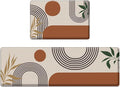 Anti-Fatigue Boho Kitchen Rug Set of 2 Cushioned Bohemian Kitchen Mats for Floor, Brown Sun Standing Mat Waterproof Non-Slip Kitchen Mats and Rugs PVC Ergonomic Foam Kitchen Decor