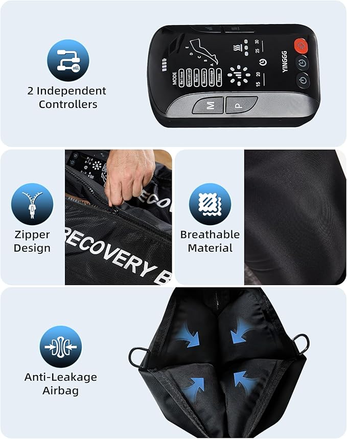 Air Compression Leg Massager, Cordless Recovery System for Improved Circulation, Professional Foot Massage Boots with 5 Massage Areaes, 8 Intensities(Only Single Leg)-Medium