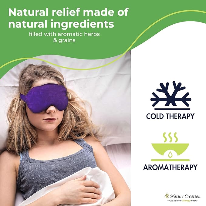 Nature Creation Lavender Aromatherapy Sleeping Eye Mask Pillow - Weighted Eye Mask for Sleeping, Relaxation, Yoga and Stress Relief - Cold Therapy Eye Masks for Women, Men - Purple Marble (Pack of 1)