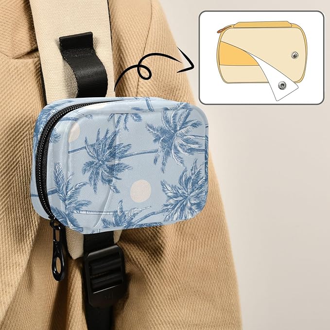 Light Blue Palm Trees and Sun Travel Pill Organizer Case Box Container Weekly Portable Vitamin Medicine Holder Storage Bag with Zipper Removable