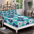 Decorative Bedding Sheet Set King Size, Aqua Deep Pockets Fitted Sheet & 2 Pillowcases Set(No Flat Sheet), Spring Flowers on Blue Backdrop Ditsy Style Simplistic Print Microfiber 3pc Bed Sheets Set
