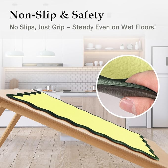 Scalloped Kitchen Mats Rugs Sets of 2 Cushioned Anti Fatigue Floor Mat Waterproof Kitchen Rugs Non Slip Foam Comfort Standing Mat for Sink Laundry, Green