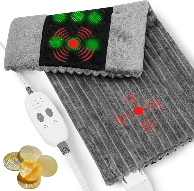 Dowin Far Infrared Heating Pad - Natural Jade Vibrating Massaging Weighted Heating Pad for Neck and Shoulders, Electric Heat Pad with 3 Heating Levels & 3 Vibrating Settings, 6.3lbs 20" x 24"
