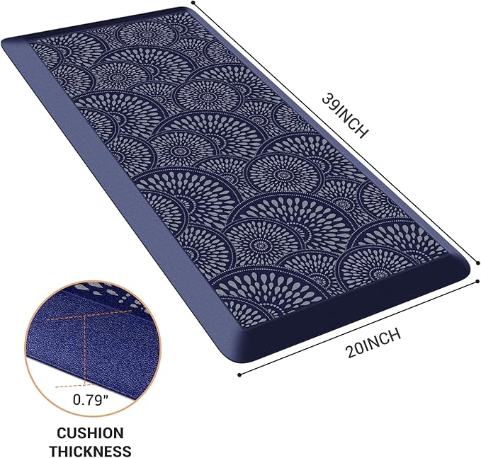 Mattitude 4/5 Inch Kitchen Mat, 20x39in Heavy Duty Ergonomic Comfort Foam Standing Desk Mat, Waterproof Non-Slip Standing Mats and Rugs for Kitchen, Office, Blue