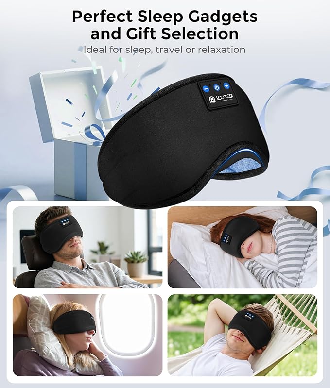LOVE EYE Sleep Headphones Bluetooth 5.4 Sleeping Eye Mask Wireless Music Earphones with HD Speakers for Side Sleepers Total Blackout Cotton Mask for Travel, Home, Office, Unique Gifts