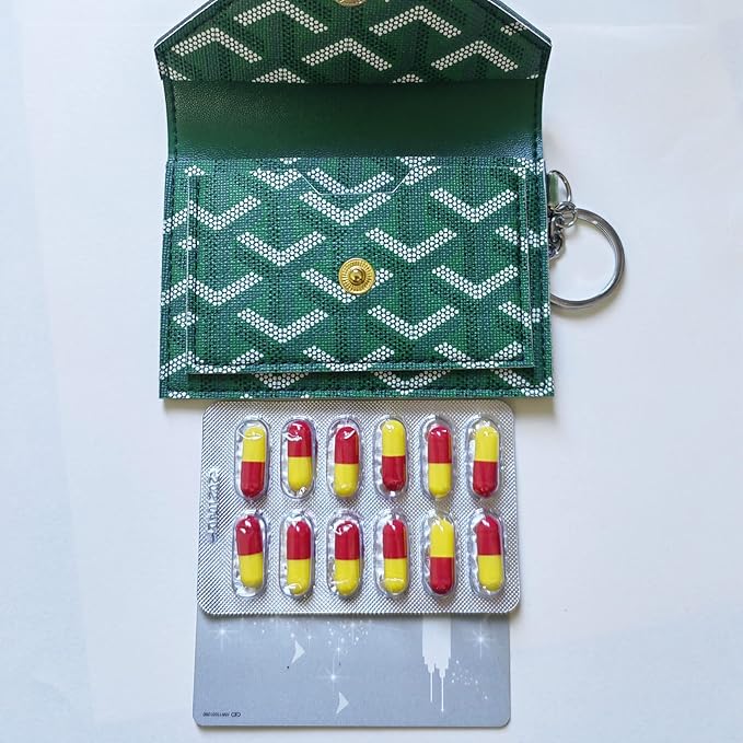 Birth Control Pill Case Wallet PU Leather Medicine Holder Envelope Arrow Print (Green)