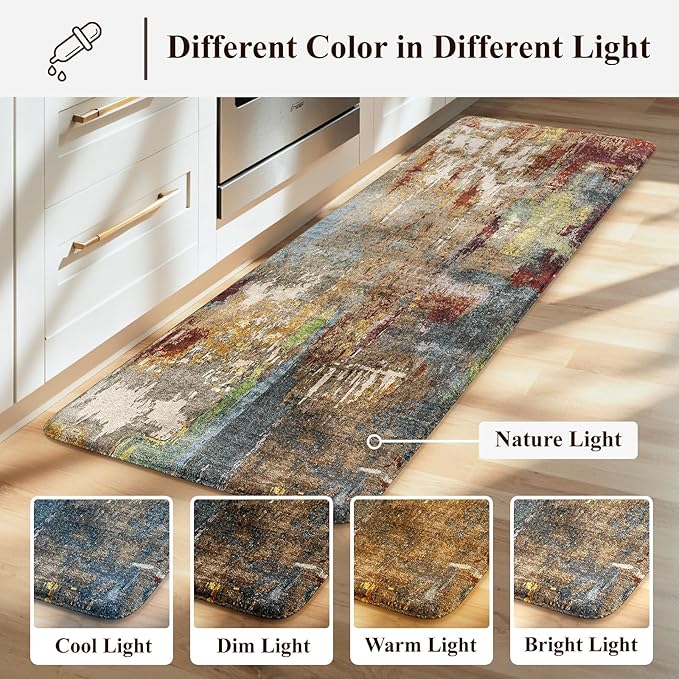 LEEVAN Kitchen Mats Cushioned Anti Fatigue Sets of 2,Non Slip Waterproof Kitchen Mats for Floor,Memory Foam Comfort Abstract Red Kitchen Floor Mat for Sink,Laundry,Home,Office,Desk(20"x31"+20"x47")