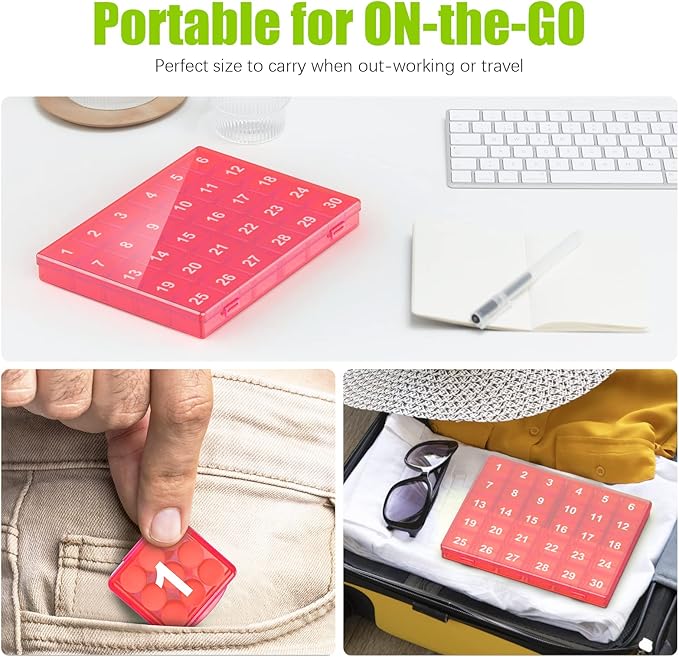 Monthly Pill Organizer Once a Day - 30 Day Pill Organizer Box - Easy to Open - Large Compartments Portable Case for Travel, Month Pill Cases Medicine Organizer for Vitamin (Pink)