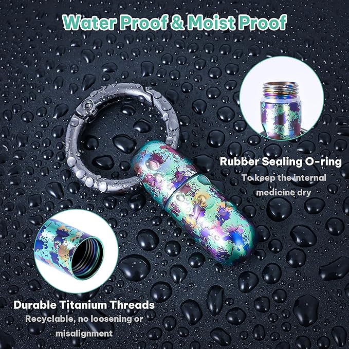 Titanium Keychain Pill Holder,Waterproof Mini Pill Case,Portable Small Pill Container for Travel,Purse,Pocket(Graffiti)