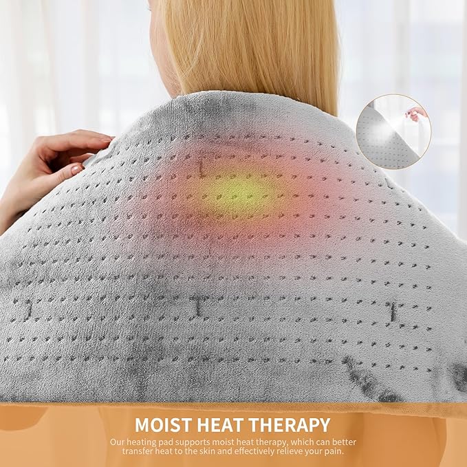 Heating Pad for Back,4lb Weighted Heating Pads for Pain Relief & Cramps,Moist Heat Pads for Neck,Shoulder,Knee, Leg,Birthday Gifts for Women,Men,12"×24",4 Heat Settings, Auto Off, Light Grey