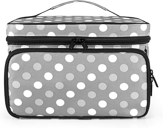 LUXJA Medicine Bag with 2 Detachable Clear Pouches,Travel Pill Bottle Organizer with Detachable Dividers, Gray Dots
