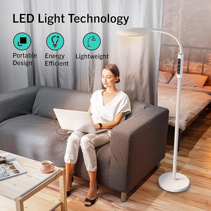 PRIMETEK Light Lamp, Dual Control with Remote & Touch Screen, 10000LUX, Adjustable Neck, Multi-Purpose, Portable, LED Light Technology, 5 Color Temperatures & 10 Brightness Levels, UV-Free