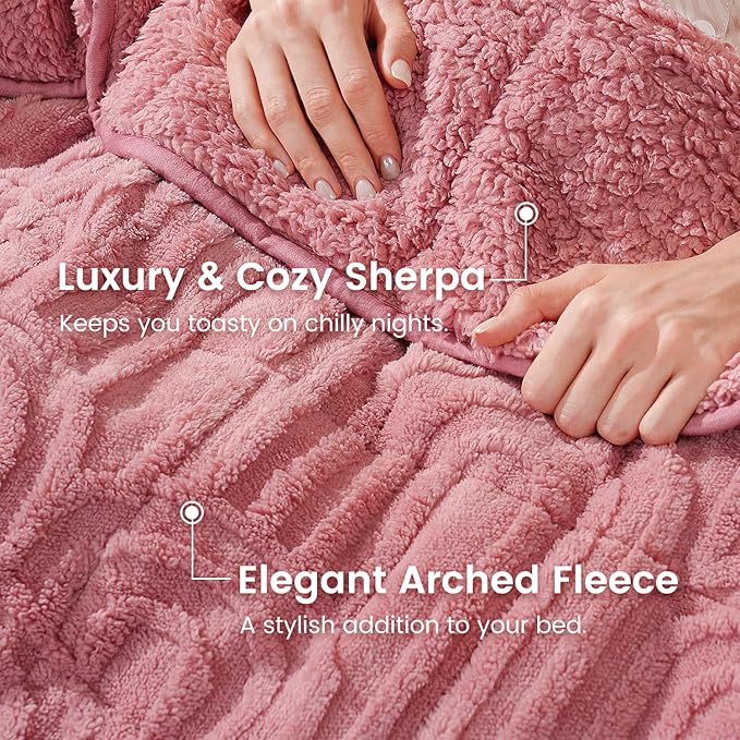 Sherpa Fleece Adult Weighted Blanket Great for Sleep, 15 lbs Dual Sided Soft Fuzzy Heavy Blankets for Couch Bed Sofa, Cozy Warm Arched Jacquard Throw for Winter (Apricot Pink, 60" x 80", 15 Pounds)