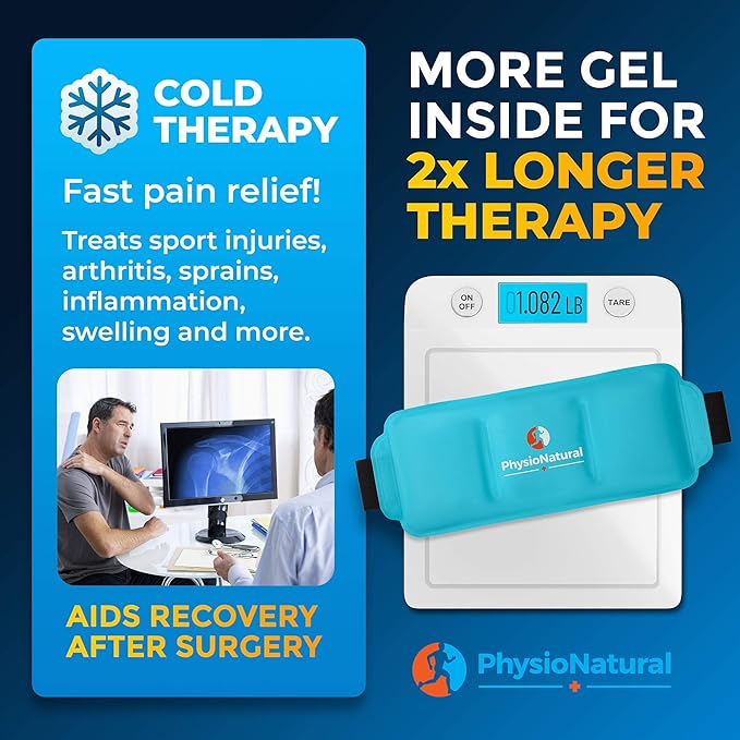Cold Therapy Reusable Gel Pack with Secure Wrap for Instant Relief of Back Pain, Sore Shoulders, Swollen Knees - Ideal for Injuries, Arthritis, Sprains, Aches, and Surgery Recovery