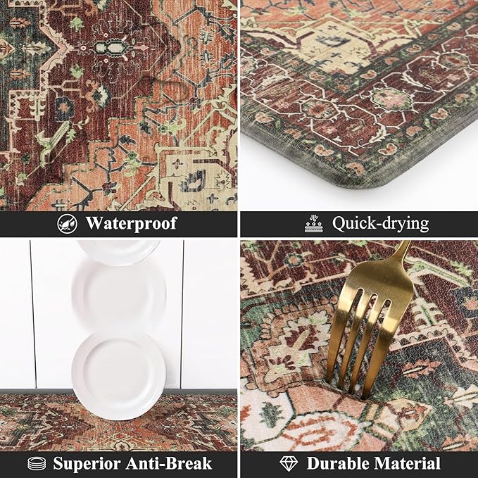 Cushioned Kitchen Rug Sets 3 Piece Anti Fatigue Kitchen Mats for Floor Non Slip Waterproof Kitchen Rugs and Mats Comfort Standing Mat Runner for Home Office,Sink,Laundry