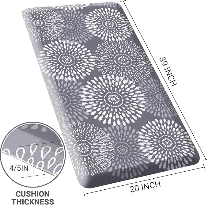 LuxStep Kitchen Mat Waterproof Kitchen Rugs for Floor Cushioned Anti-Fatigue Mat Non-Slip Standing Desk Mat Comfort Floor Mats for House Sink Office 20" x 39"-4/5 Inch Grey