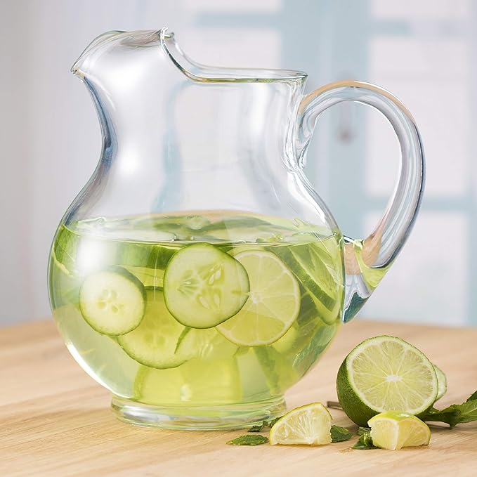 Libbey Acapulco Large Glass Pitcher Set of 2, 89 Oz, Clear, Tall Bubble Glass Pitchers with Handle, Modern Drink Pitchers for Iced Tea, Punch and More