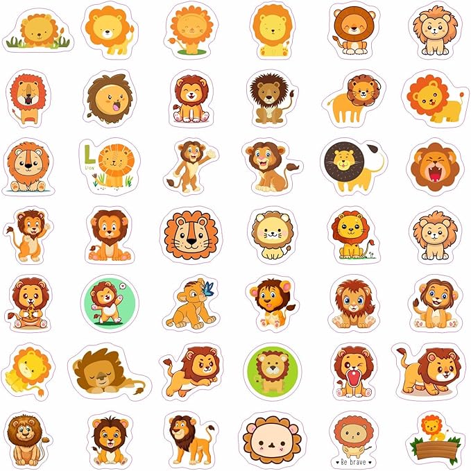 BulbaCraft Lion Stickers - Lion Gifts, Animal Birthday Party Decorations, Gifts for Women & Men