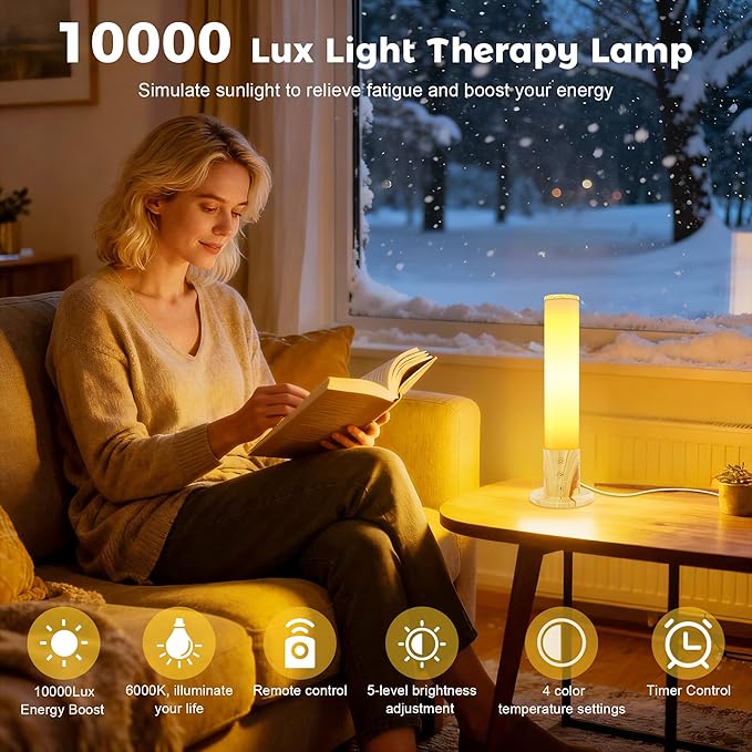 670nm Red Light Therapy & 10,000 Lux Sun Lamp – Dual Mode Happy Light & Sunlight Lamp for Sleep, Relaxation,with Remote Control, Adjustable Timer, Memory Function, and 4 Color Temperatures Sun Lamp