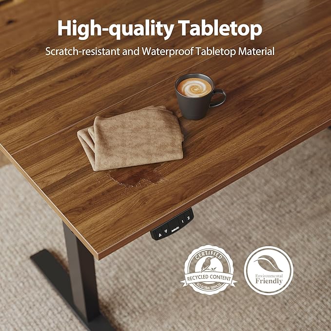 Agilestic Electric Standing Desk, 48 x 20 Inches Height Adjustable Desk, Sit Stand up for Work Office Home, Ergonomic Rising Computer Table with Memory Preset, Dark Walnut