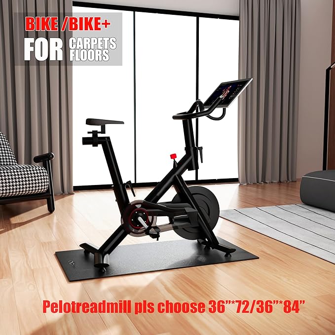 Bike Mat Compatible with Peloton Bike,Elliptical,Treadmill Mat, 6mm Thick, Under Exercise Bike Trainer Pad for Indoor Stationary Spin Bike Gym Equipment Hardwood Floor Carpet Protector