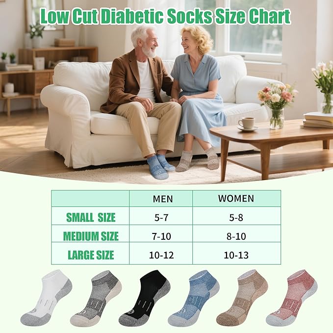 Diabetic Socks for Men,4 & 6 Pairs Low Cut Bamboo Viscose Wide Mens Diabetic Socks Size 9-11 10-13