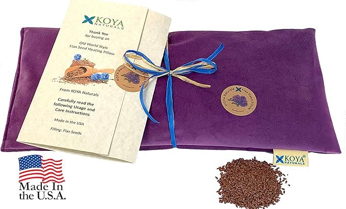 KOYA Naturals Soft Velvet Flax Seed Pillow - Microwave Heating Pad – Microwavable Moist Heat Pack – for Neck, Muscle, Joint, Stomach Pain, Menstrual Cramps – Warm Wrap (Purple)