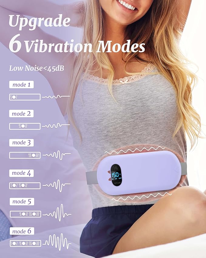 Portable Heating Pad for Cramps FSA, HSA Cordless Electric Period Fast Heat Pad for Back Pain Relief Menstrual Belt 6 Heat 6 Massage Gifts for Women Her Girlfriend Christmas Stocking Stuffers Purple