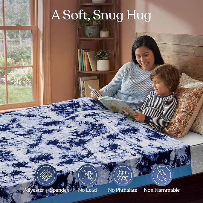 Deep Pressure Sensory Bed Sheet – Full Sensory Compression Sheet Breathable Sleep Pod Blanket for Better Sleep Support – Calming Compression Blankets for Kids and Adults Blue Petal