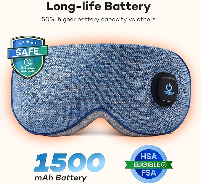 Ezona Cotton Cordless Heated Eye Mask, Warm Eye Compress Mask for Dry Eyes, Washable Eye Heating Pad for Travel, Dry Eyes, Blepharitis, Sinus Migraine (Blue)