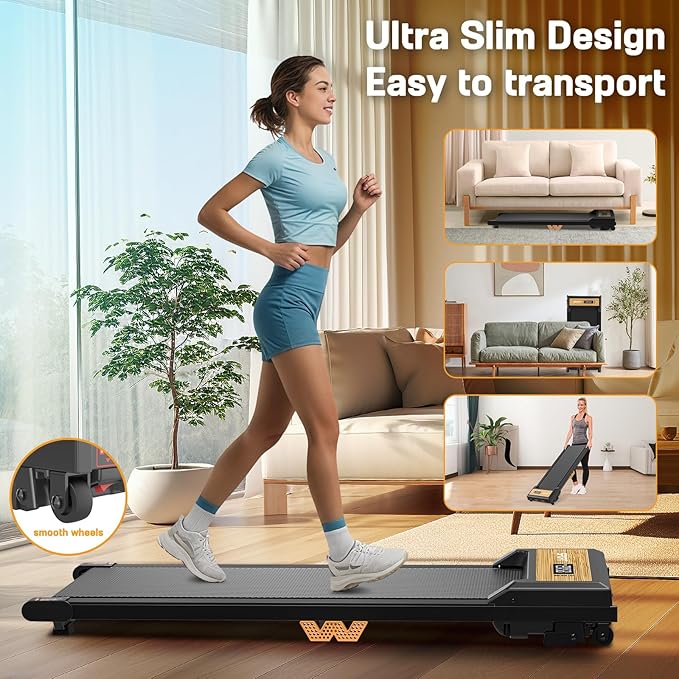 FUNRAY Walking Pad with Incline, Under Desk Treadmill with 2 Control Options, Ultra Slim Design and Double Shock Absorption, LED Display, Powerful and Quiet Treadmill for Walking/Jogging