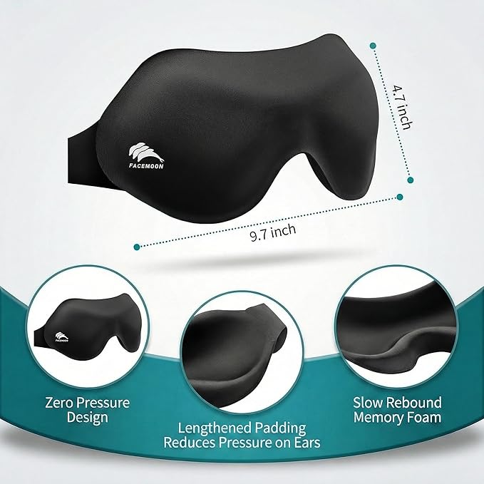 Eye Masks for Sleep Light Blocking: Lightweight 3D Contoured Sleep Mask for Men - Zero Pressure Blindfold Airplane Travel Essentials - Perfect for Night Shift Meditation College Dorm (Black)