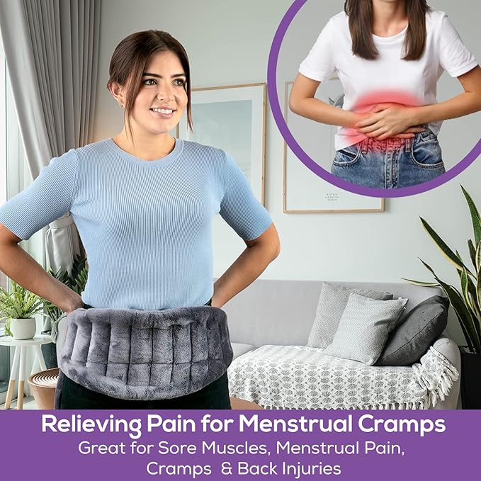 Microwavable Heating Pad for Back Pain Relief – Moist Heat Pack for Neck & Shoulders – Microwave Wheat Bag with Long Ties – Reusable Hot Cold Therapy Wrap for Cramps, Stress & Muscle Relaxation M 71”
