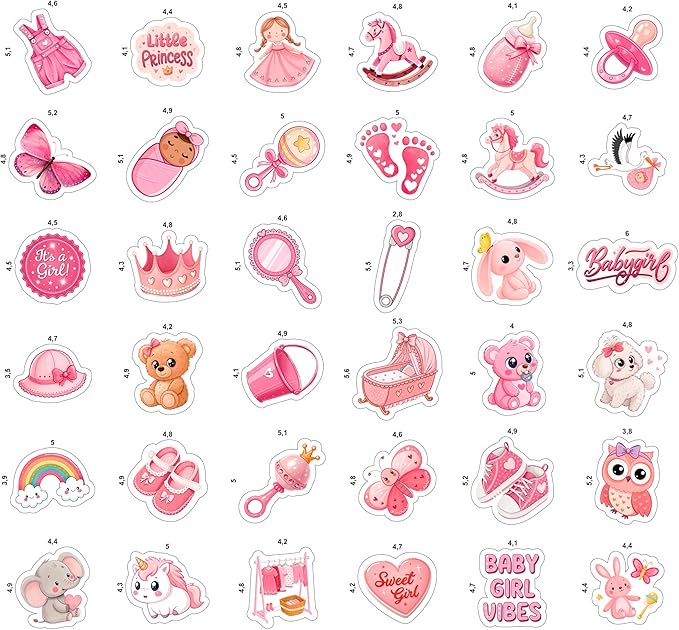 100Pcs Baby Girl Stickers for Shower, Scrapbooking - Newborn Stickers - Baby Girl Shower Party Supplies & Decoration, Gifts