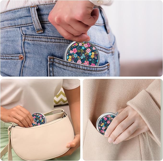 Mini Pill Box, Small Pill Box, Portable Pill Box, Cute Pill Organizer for Vitamins, Medications, Fish Oil and Supplements (Floral)
