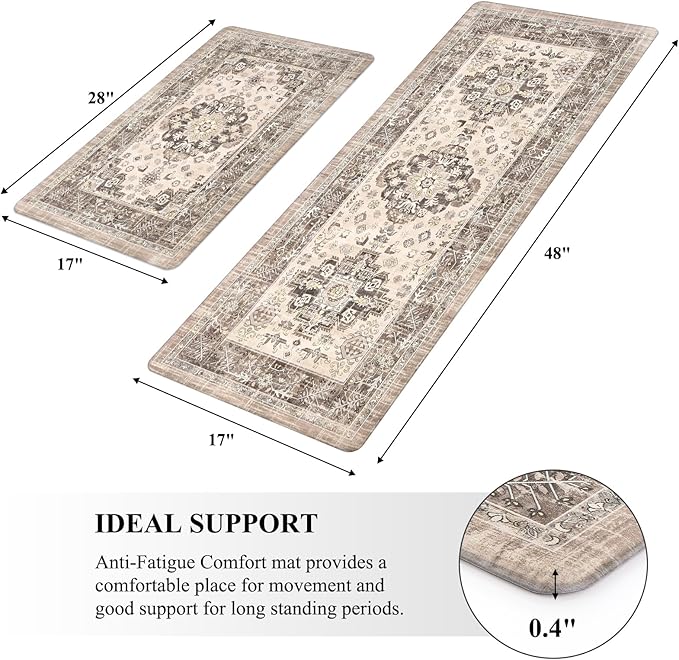 Pauwer Anti Fatigue Kitchen Mat Set of 2 Non Slip Kitchen Mats for Floor Cushioned Kitchen Rugs Comfort Standing Mat Farmhouse Waterproof PVC Foam Kitchen Floor Mat Runner