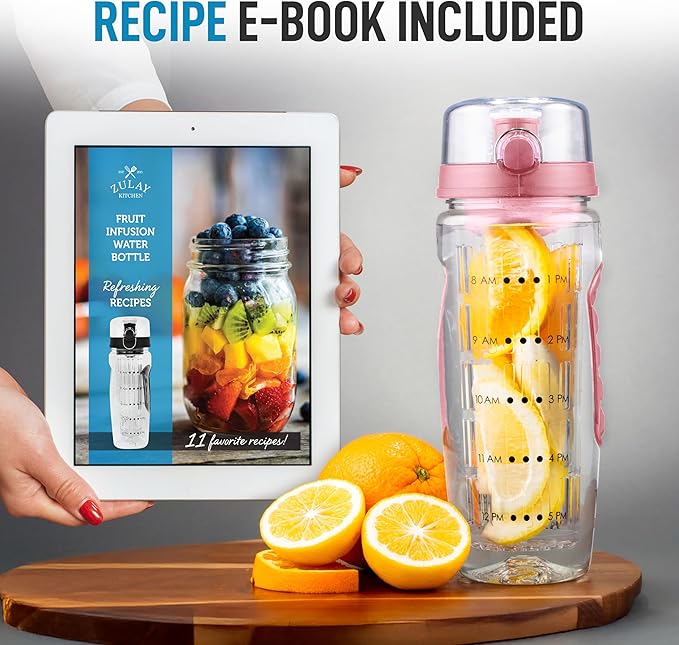 Zulay Fruit Infuser Water Bottle - 34oz - Leakproof With Full-Length Infusion Rod - Men Women's Ideal Fitness Gift Or For Gym, Camping