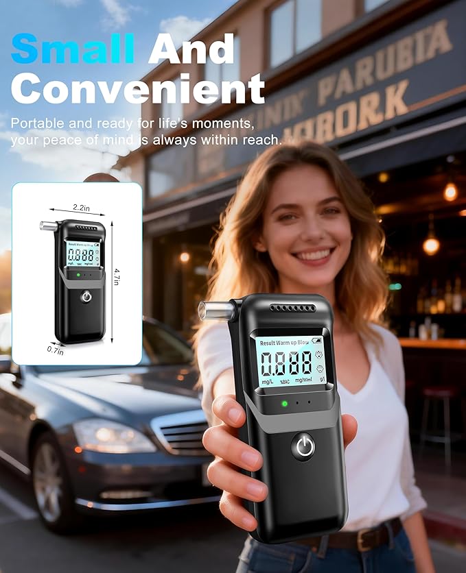 Breathalyzer, 2026 Breathalyzers for Alcohol with LCD Digital Display Personal Portable Alcohol Breathalyzer Tester with 5 Mouthpieces for Home and Party Use