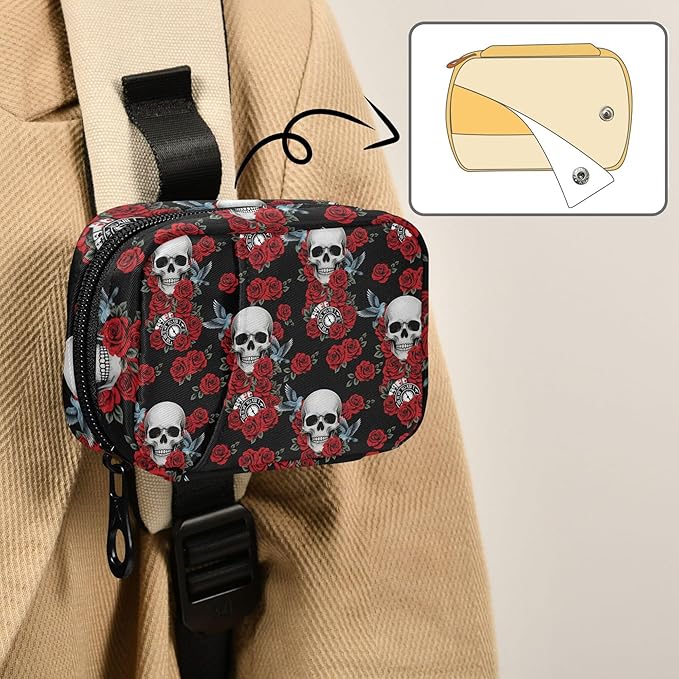 Travel Pill Organizer Bag Weekly Pill Organizer Case Skull Rose Clock Pigeon Portable Small Daily Pill Boxes for Vitamin Fish Oils Supplement Holder with Zipper Compact Size