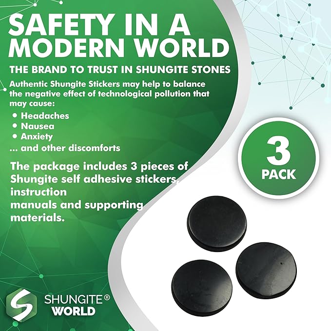 3 pcs Authentic Shungite Stickers Polished 20 mm / 0.78" Genuine Healing Energy Stone Protection Plate for Cell Phone Case Tablet Laptop Computer Noble Gemstone Protector Crystal