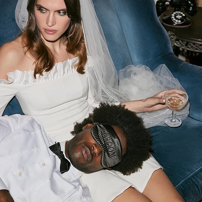slip Sleep Mask - 100% Pure 22 Momme Mulberry Silk Eye Mask - Comfortable Sleeping Mask with Elastic Band + Pure Silk Filler and Internal Liner, Bridal Collection: Groom