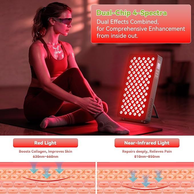 Red Light Therapy, 660nm 850nm Near Infrared Lamp with Timer & Remote Control, 100 Dual Chip LEDs Device with 500W of Power, Ideal for Face, Body (M100)